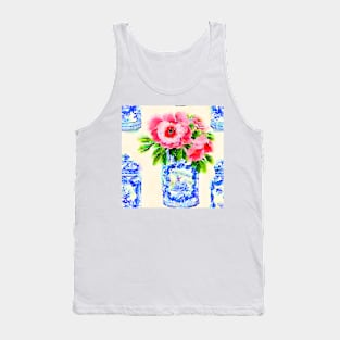 Pink daisies in blue and white chinoiserie jars Tank Top
